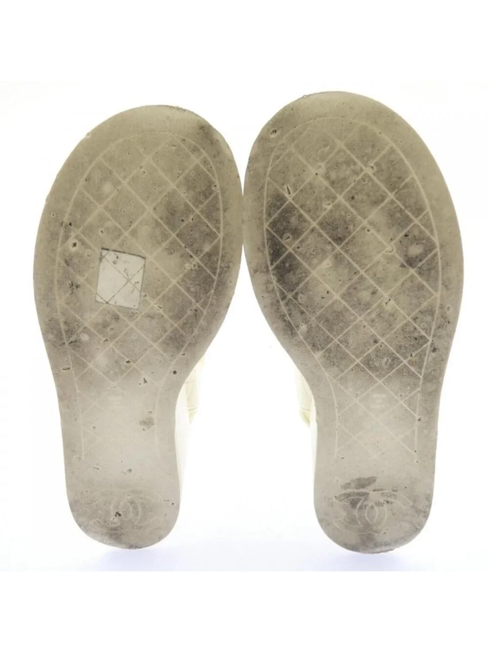 Chanel Quilted Sandals White